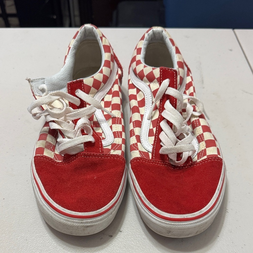 Vans Men’s Red and White Checkered Sneakers - Picture 5 of 5